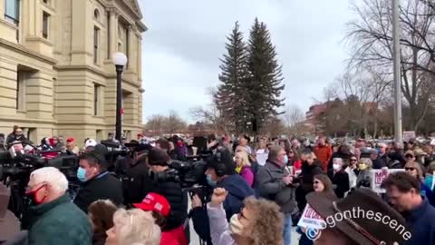 Gaetz spoke on the steps of the Cheyenne, Wyoming capital on Thursday to HUNDREDS of supporters.