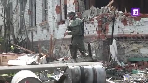 Russian sappers cleared fields in a village near Kharkov