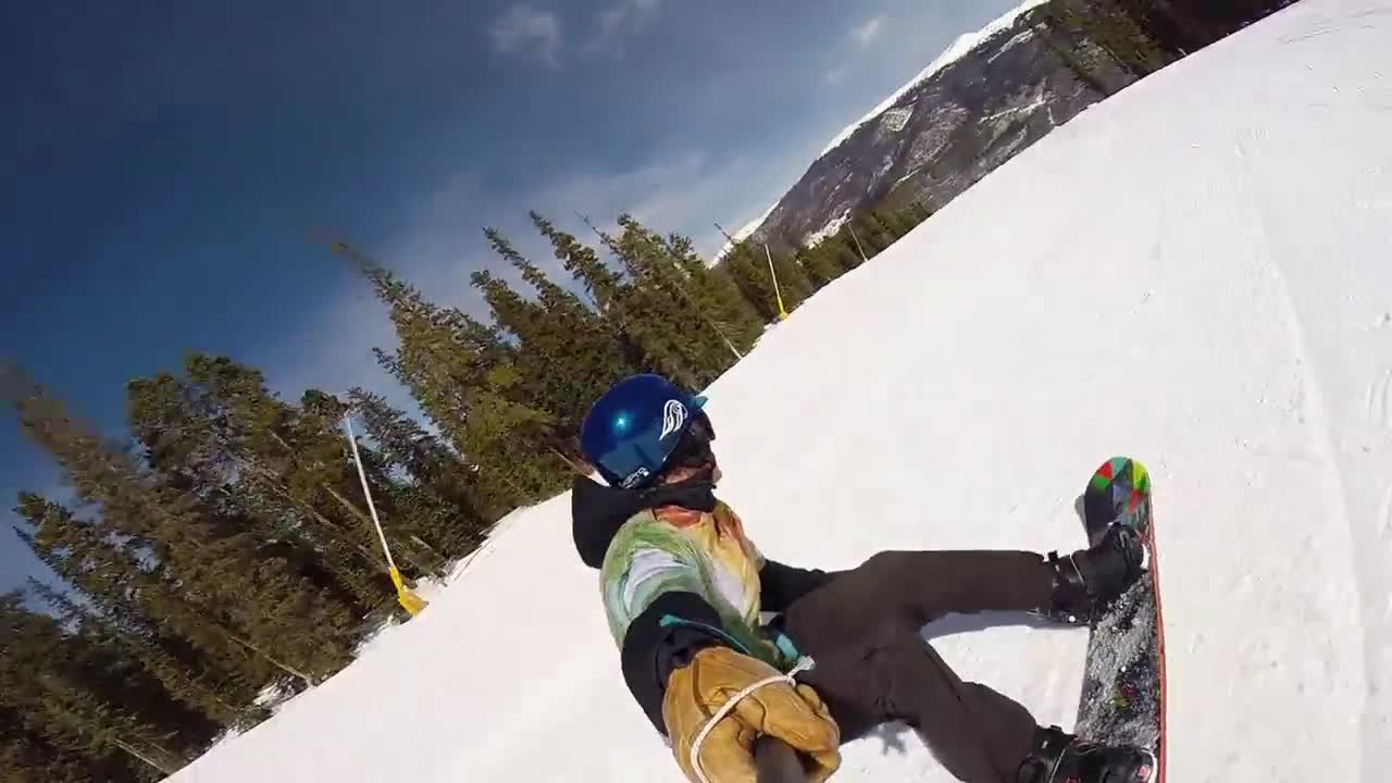 We go snowboarding. Downhill. Shooting on gopro.