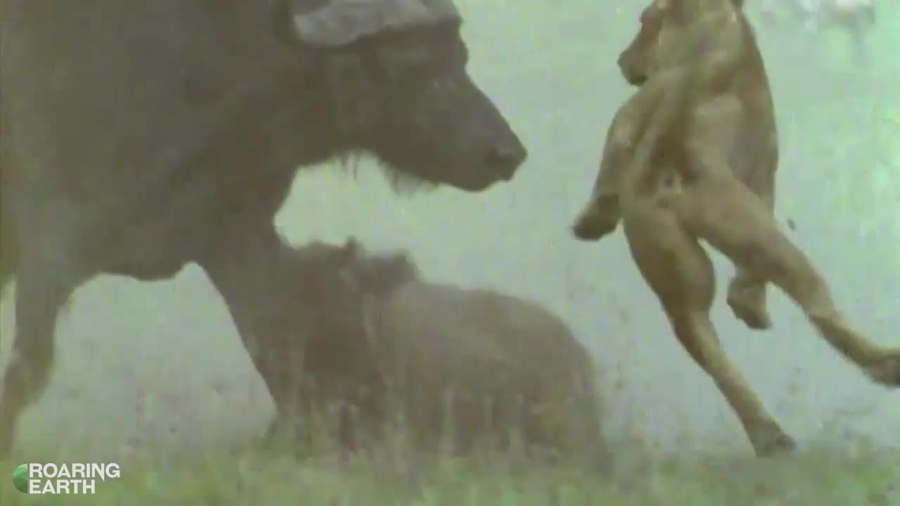 Lion Attacks Buffalo Calf, Immediately Regrets It