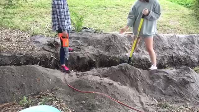 Digging Trench to Dock for Electric Boat Lift