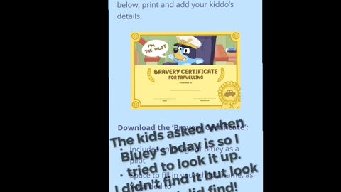 Bluey's Brave Traveler Certificate