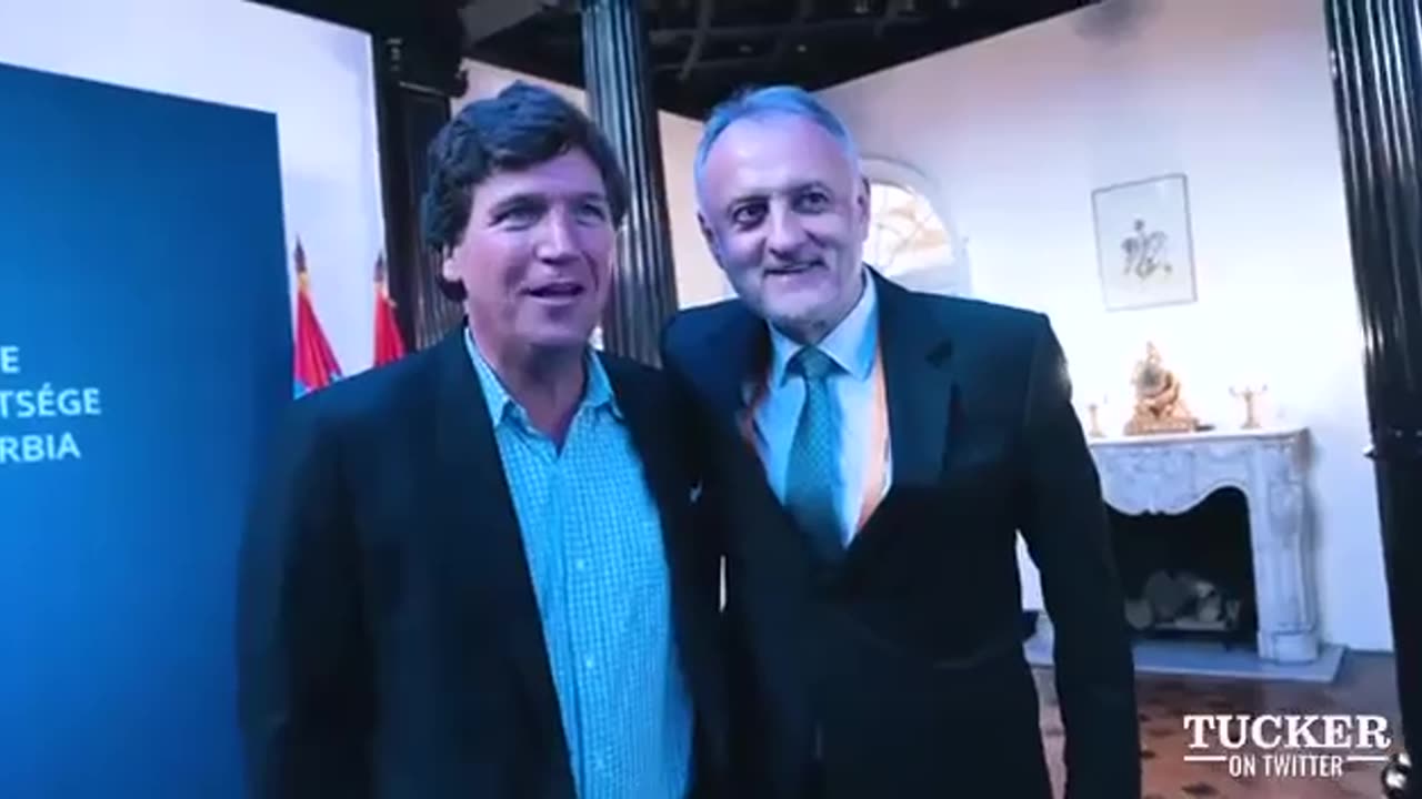 Tucker Carlson meets with the President of Serbia Aleksandar Vučić at the Serbian Embassy