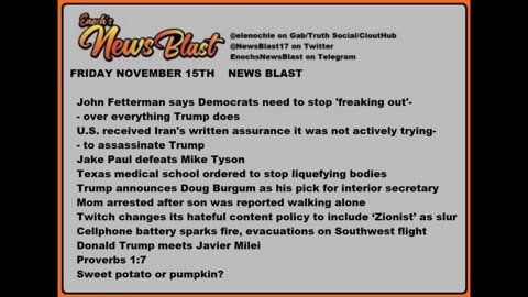 Friday November 15, 2024 News Blast