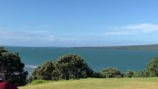 Hill in New Zealand with a view of the sea