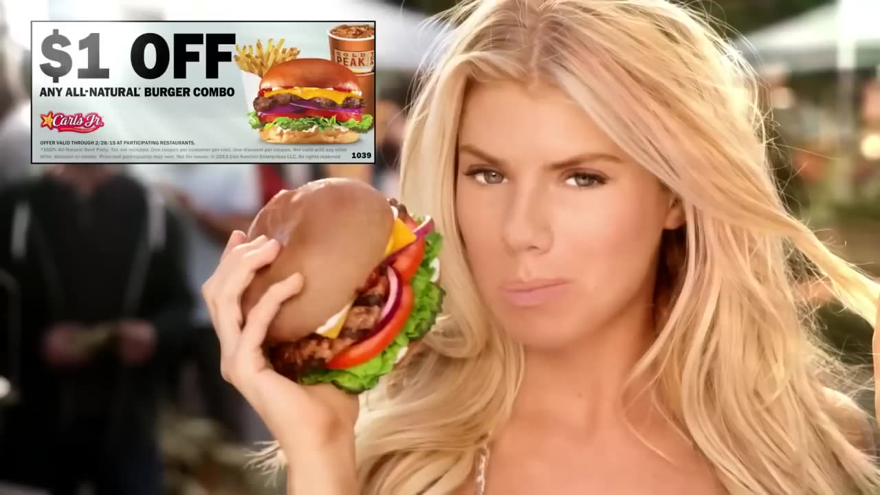 Charlotte McKinney - Carls Jr Ad Commercial - Super Bowl XLIX 2015 - The All Natural Burger