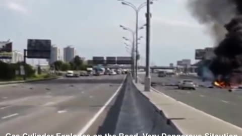 Gas cylinder exploded on the road.