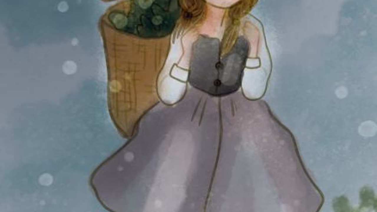 I draw a girl with a basket of flowers