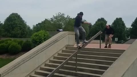 Collab copyright protection - black hat red lip skate stairs rail