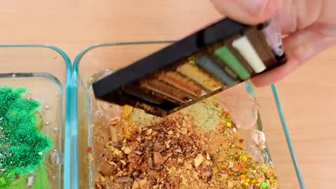 Green vs Gold - Mixing Makeup Eyeshadow Into Slime! Special Series 84 Satisfying (1)