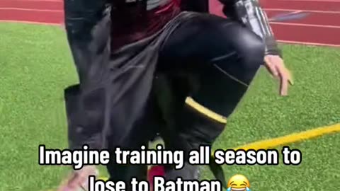 The full Batman costume 😂 (via @JJ) #highschool #trackandfield #batman