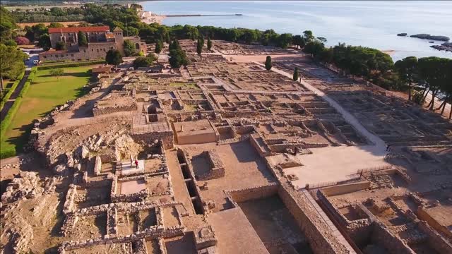 aerial view above empries ruins catalonia spain