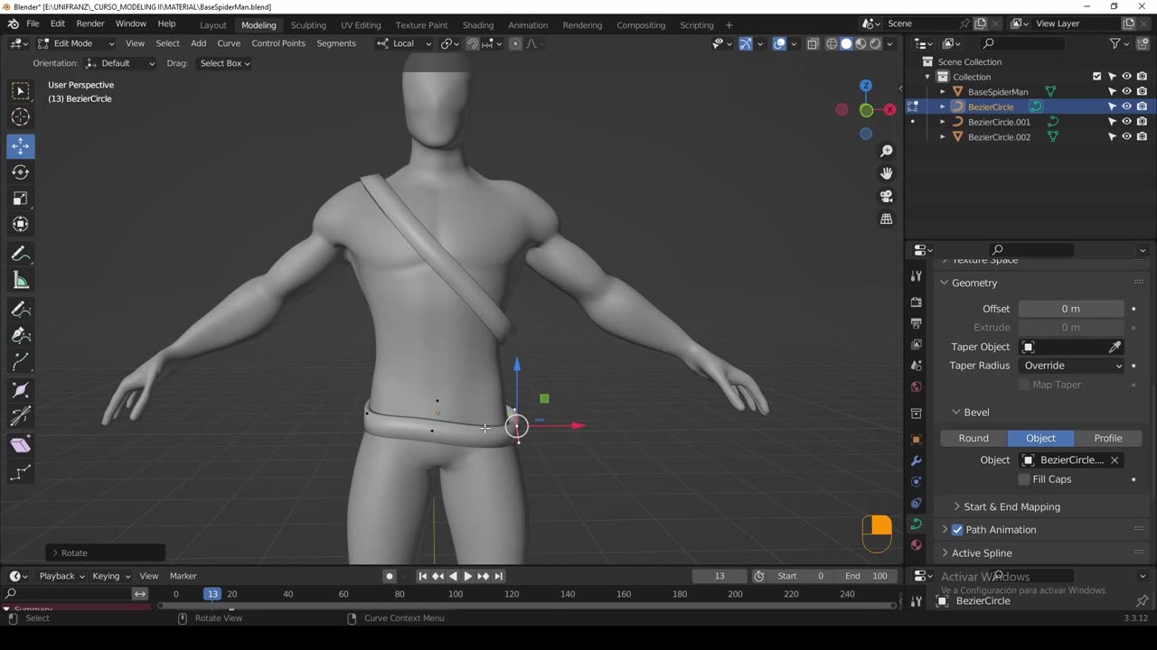 Blender- Crear correas o cinturon usando curvas