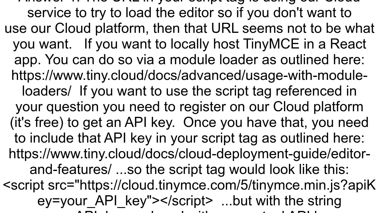 Loading TinyMCE without Cloud in React