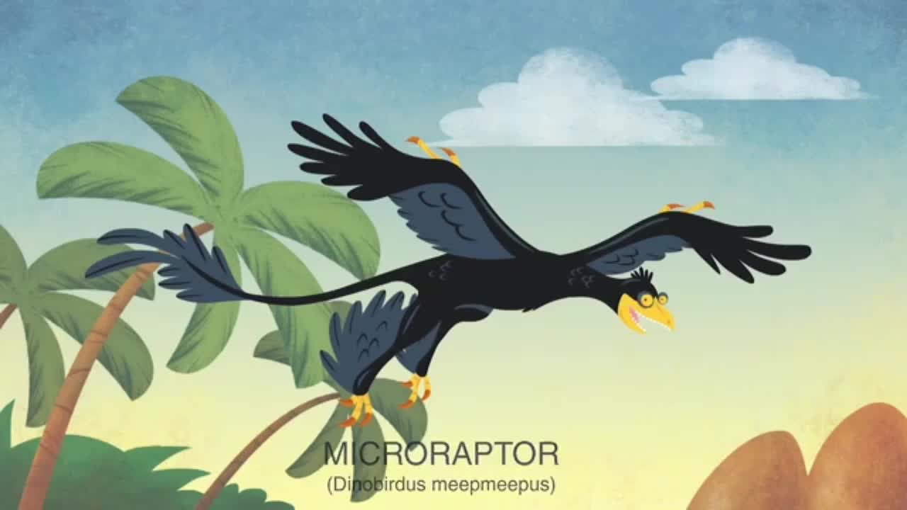 This is Microraptor, a four-winged carnivore nearly two feet long that ate fish,