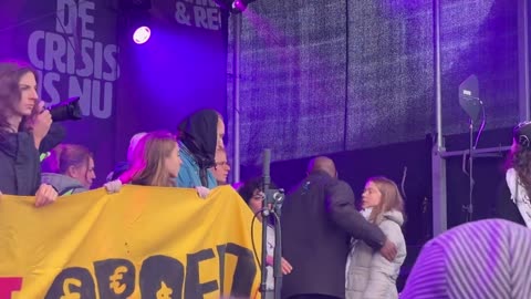 Greta Thunberg alongside the crowd at a “climate demonstration”. No climate justice on occupied land