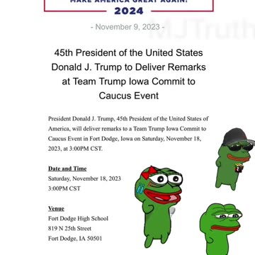 Trump will be speaking in Iowa on November 18, 3PM CST