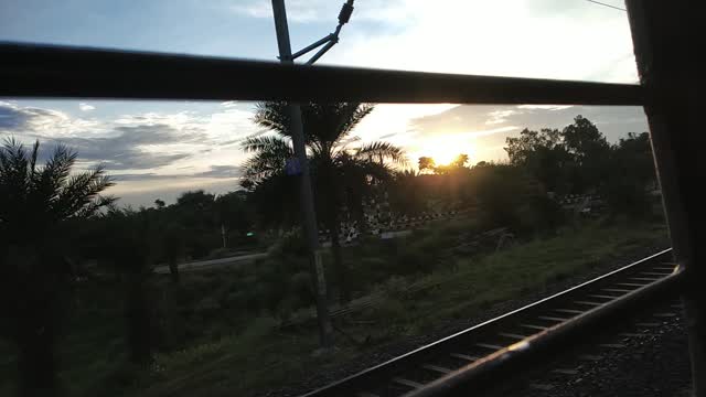 Rising Sun in morning from train | landscape