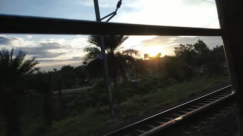Rising Sun in morning from train | landscape