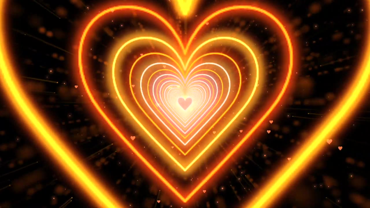 154. Heart Tunnel Background 🧡Orange Heart Neon Lights Love Heart Tunnel Loop