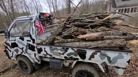 Mini hauling a huge load of wood to the fire pit, thats what she said!