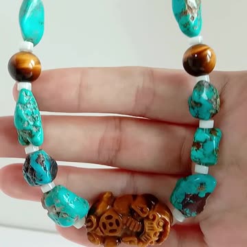 Turquoise and mop beads with charm Hand-made tiger eye brave troops pendant necklace 20231024-04-08