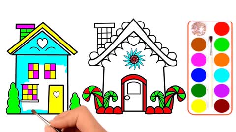 Drawing and Coloring for Kids - How to Draw Two Candy Houses