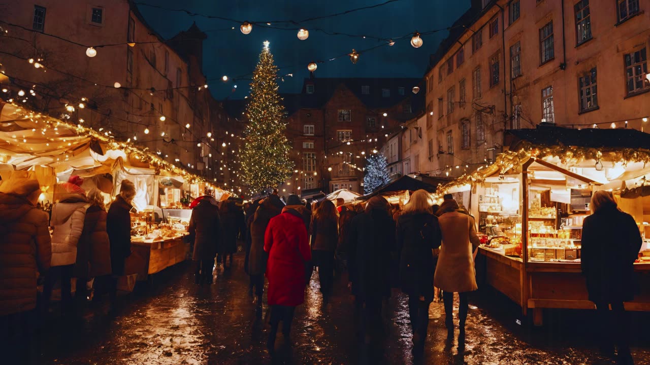 Rain & People Sound - Christmas Market - One Hour