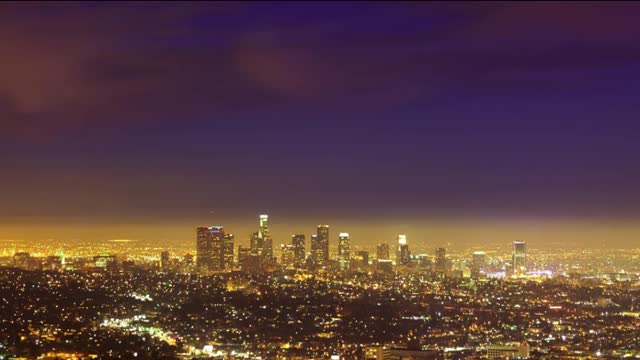 Aerial photography of night scenes in Los Angeles