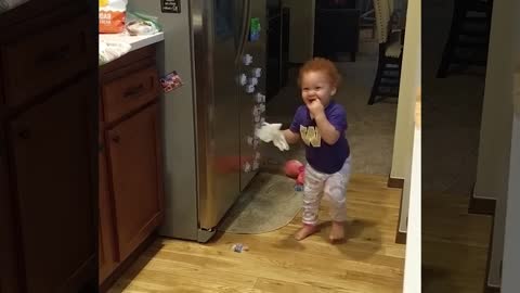 see what happens when the baby opens the fridge | Funny video of cute baby