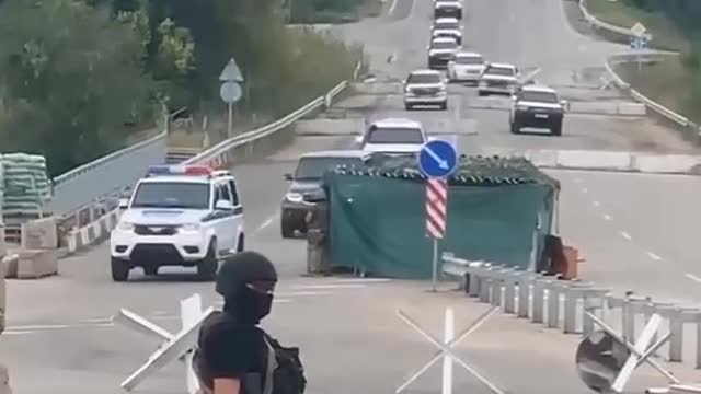 IAEA mission vehicles at the Vasilievka checkpoint.