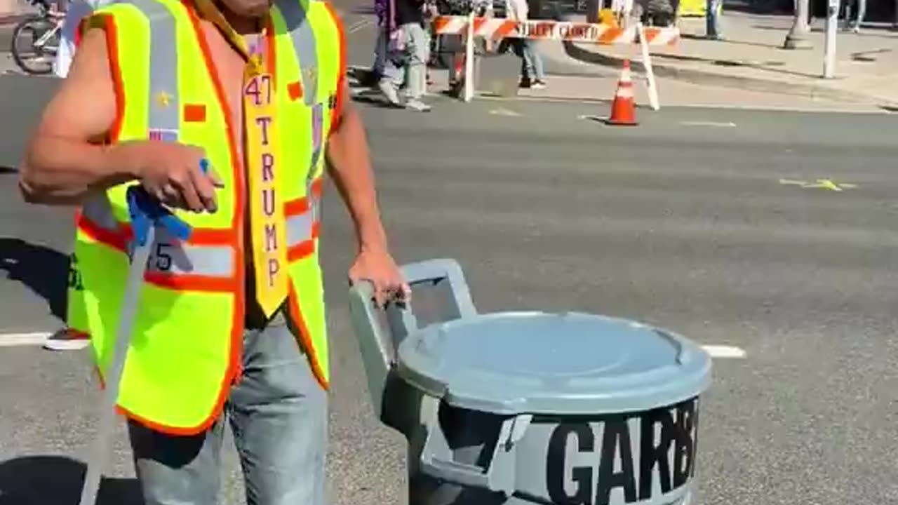 Trump supporter taking care of business. Taking out the trash / garbage
