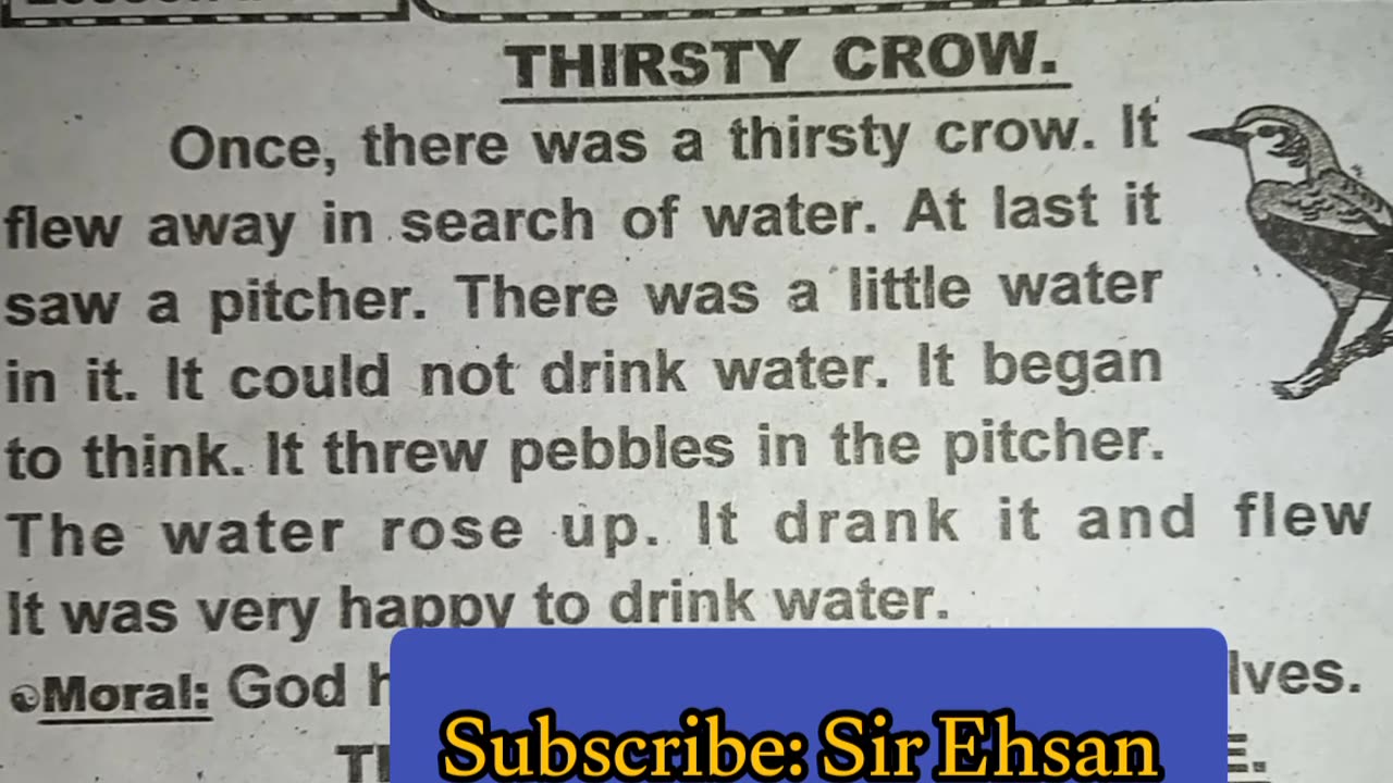 Short story Thirsty crow|Thirsty crow for primary classes|Grade ,3,4,5