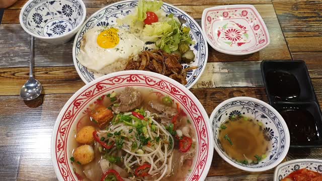 Vietnamese rice noodles and fried rice