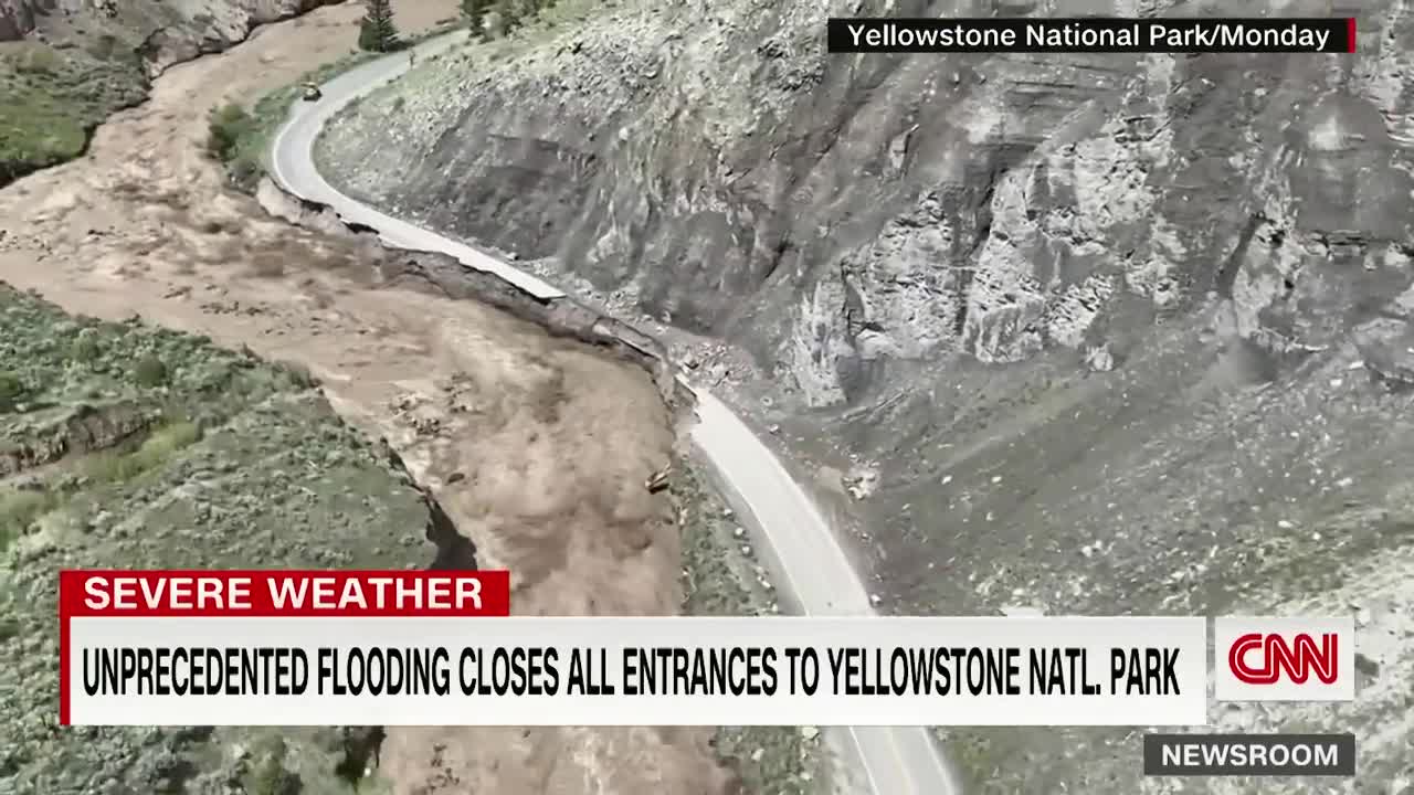 See the severe flooding that shut down Yellowstone National Park