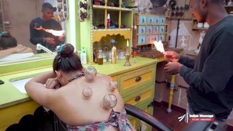 Intense Cupping Back Massage with Mustard Oil _ Indian Massage