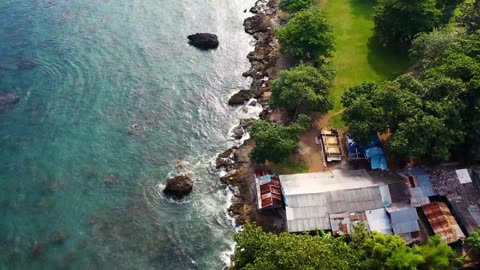 The view of the village through the eyes of a drone