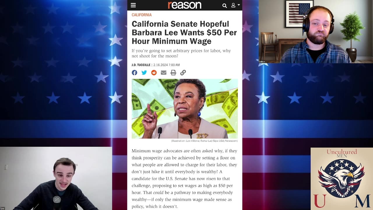 Clip #2 - California Senate Hopefull wants $50 per hour MINIMUM Wage!!!