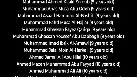 The Names of over 11,000 Palestinian children killed by Israel in Gaza.