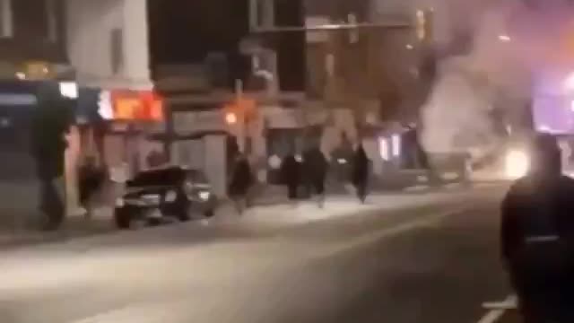 Philadelphia Riots. Antifa on the front line pushing back the police.