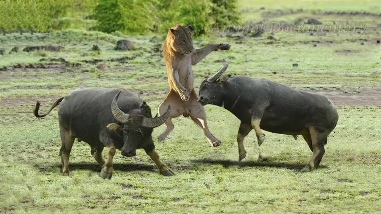 Buffalo Attacks Lion! Crazy Buffalo vs Lion Fight!720p