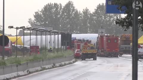 Aftermath_ Plane crashes on to road in Italy