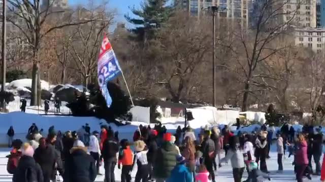 Man assaulted for waving trump flag on trumps ice rink.