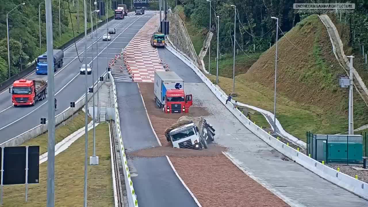 Runaway truck ramp saving trucks without brakes