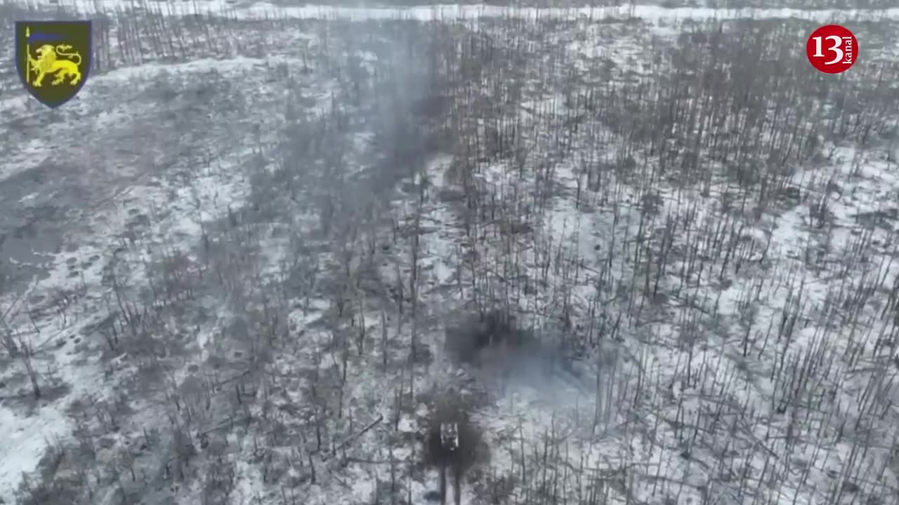 Attack of Ukrainian tank on a Russian position near Kupyansk