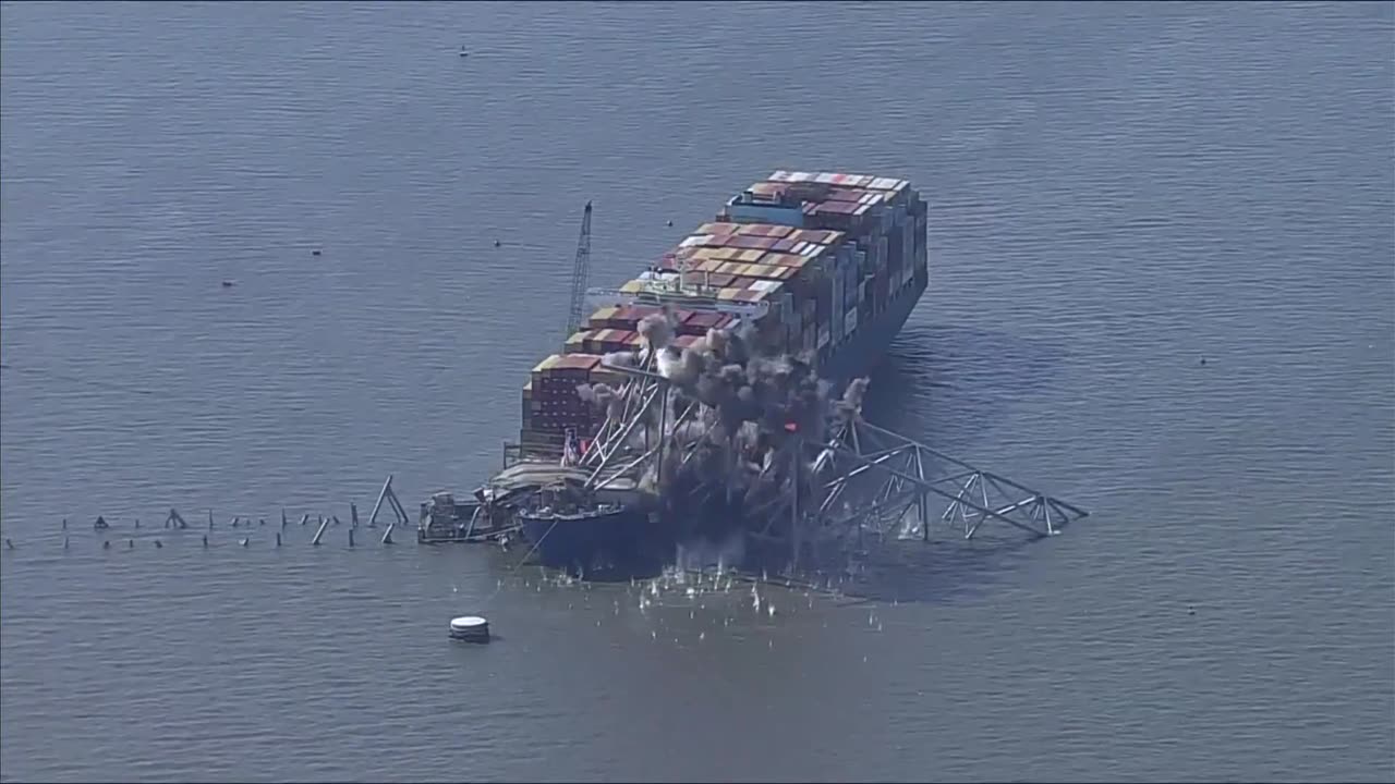 Demolition at Baltimore bridge collapse site