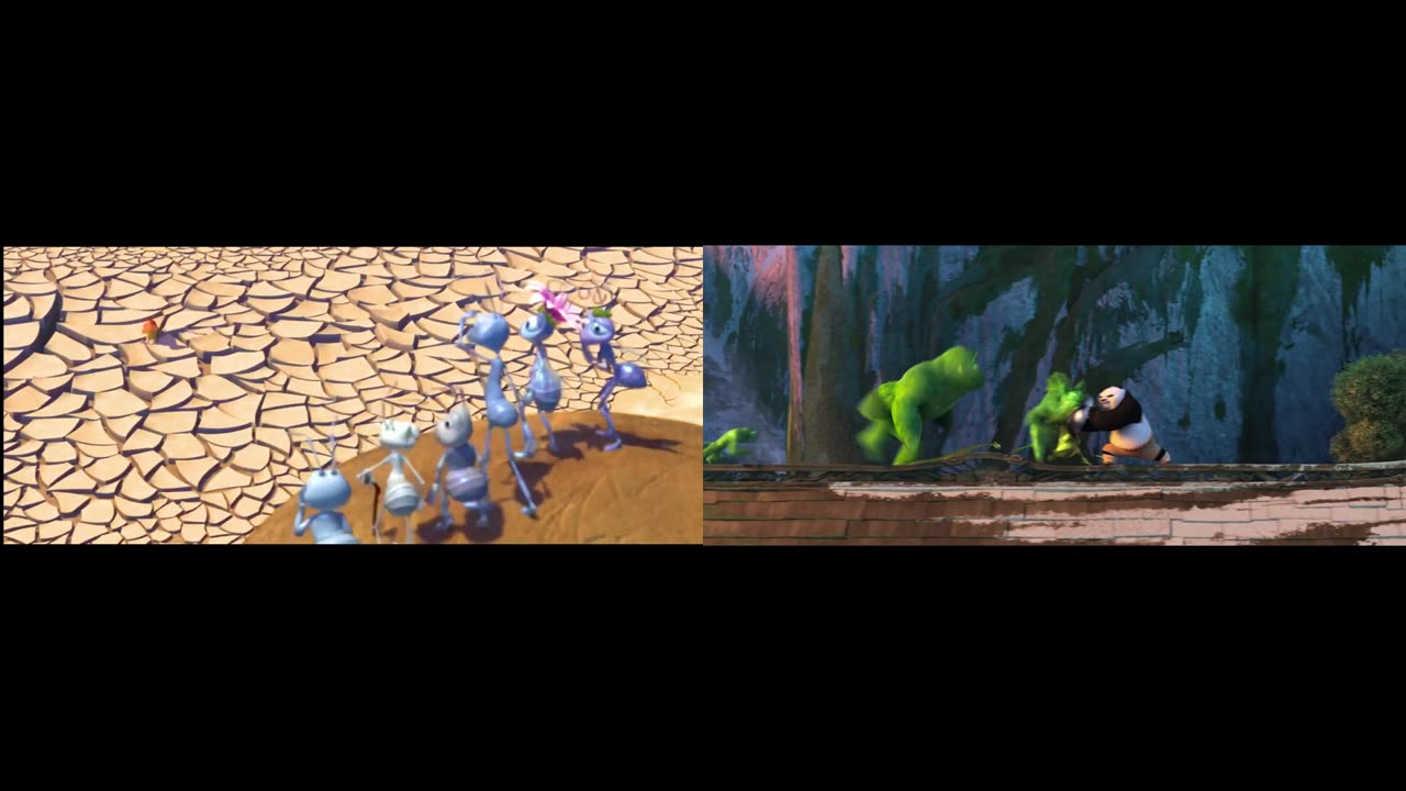 A Bug's Life and Kung Fu Panda 3 - Bird Attack vs. Kai Attacks The Panda Village