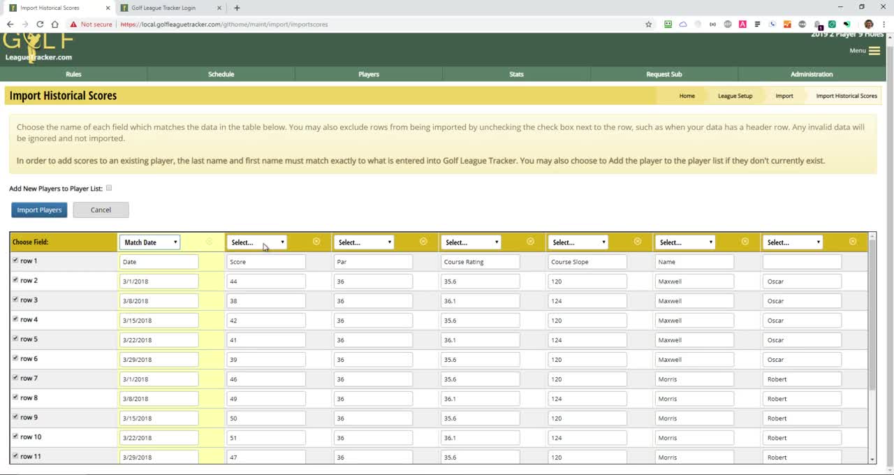 Importing Historical Scores