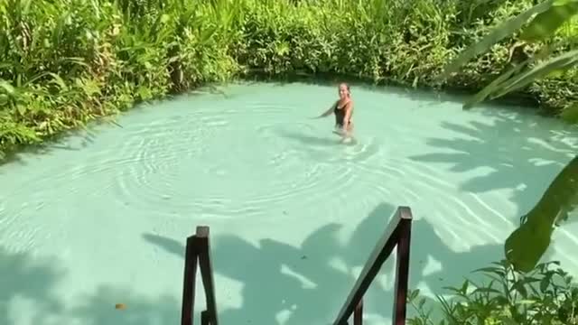 This natural swimming pool is a little small, but the water is good.