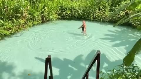 This natural swimming pool is a little small, but the water is good.